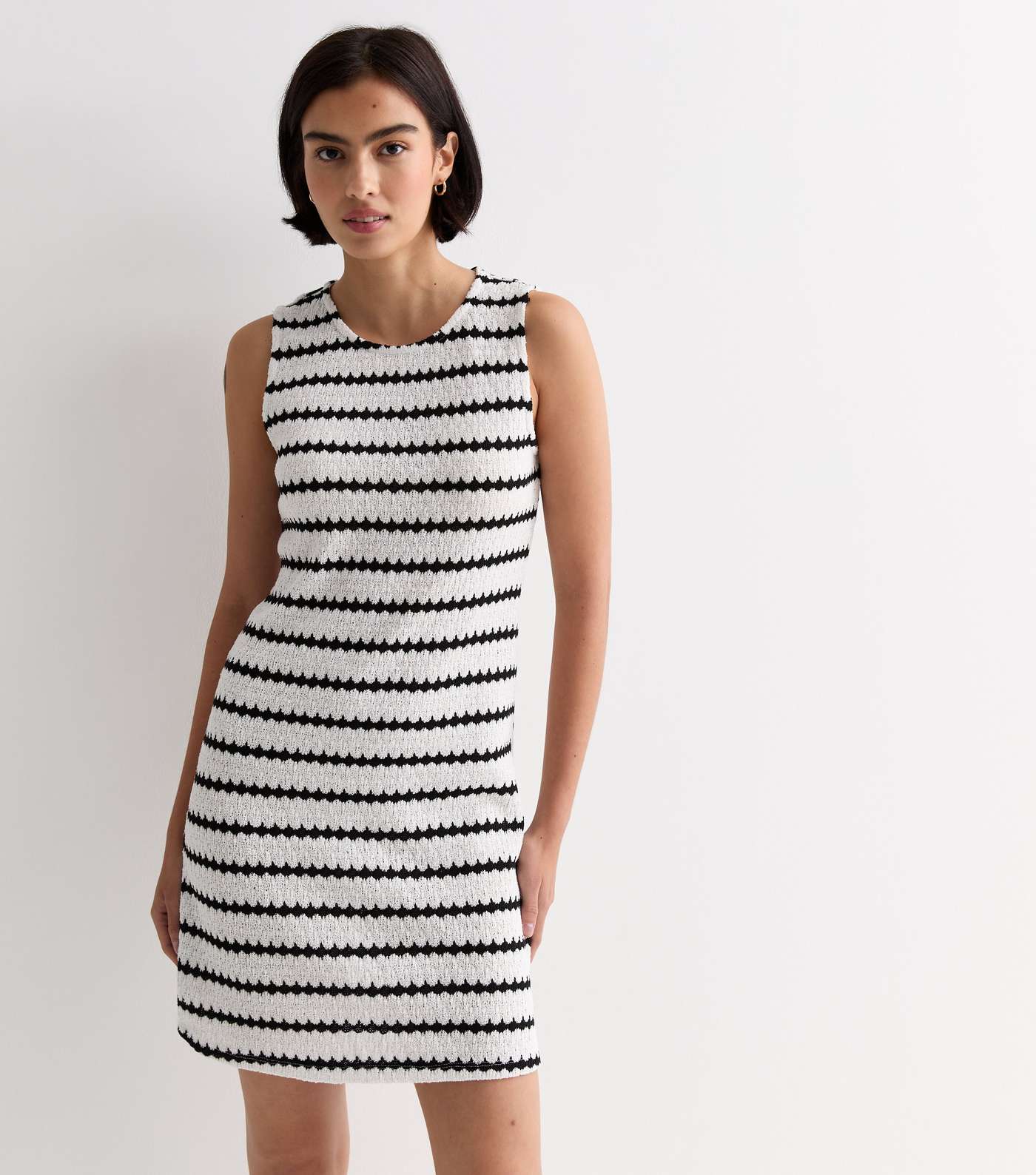 White Stripe Sleeveless Mini Dress