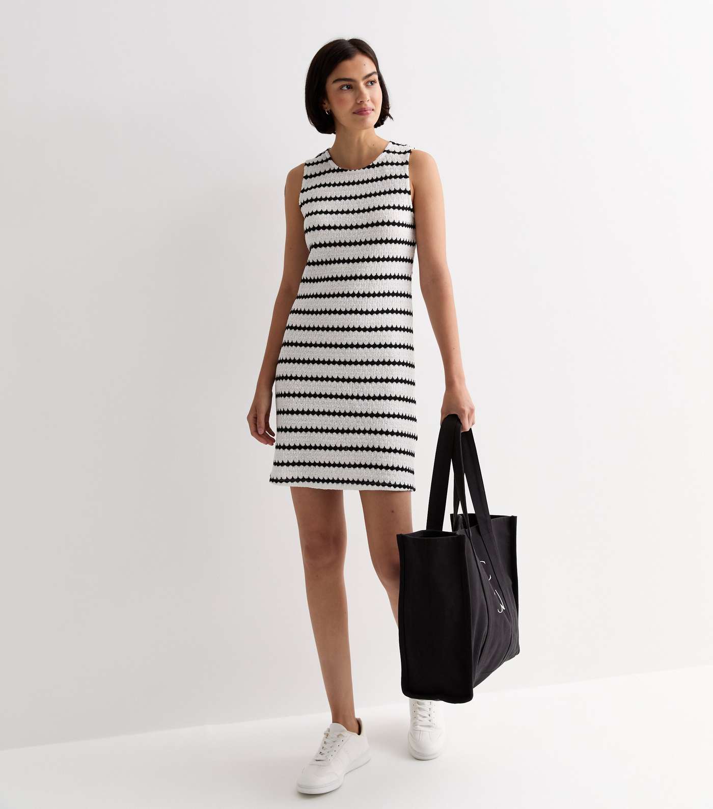 White Stripe Sleeveless Mini Dress Image 3
