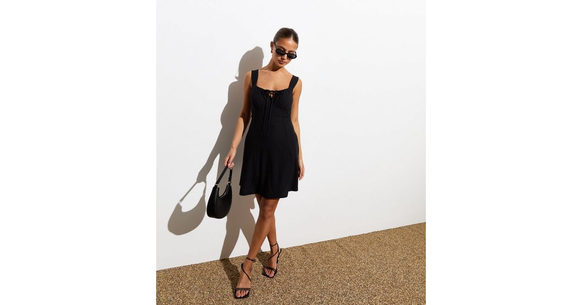 Black Crinkle Milkmaid Mini Dress New Look