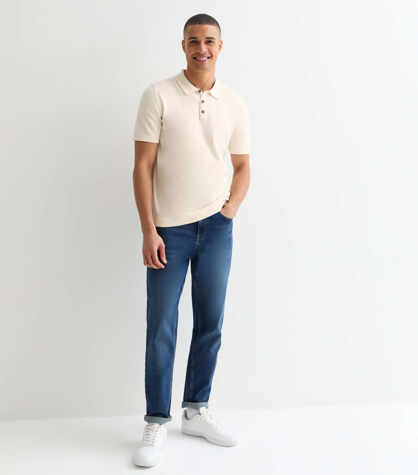 Jack & Jones Off White Knitted Polo Shirt Image 3