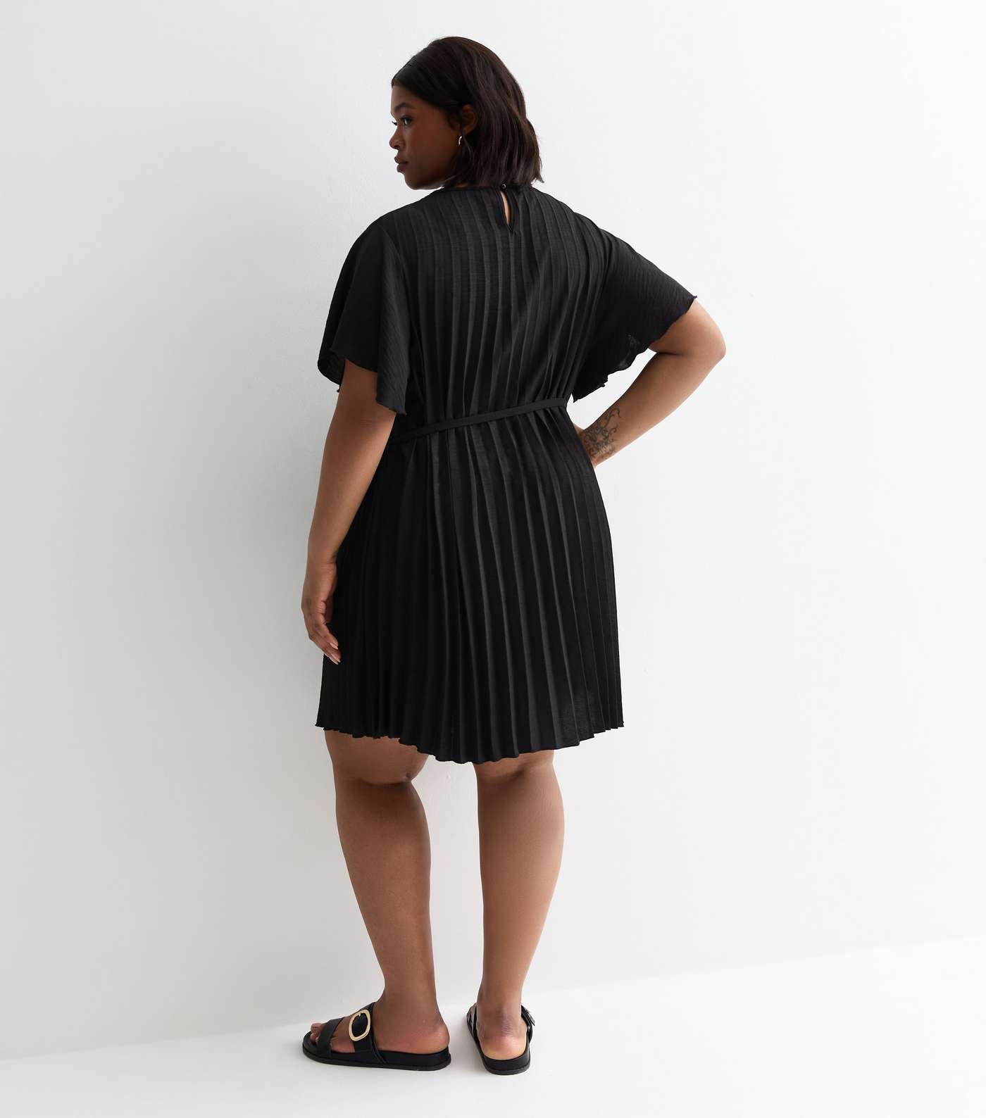 Curves Black Pleated Mini Dress Image 4