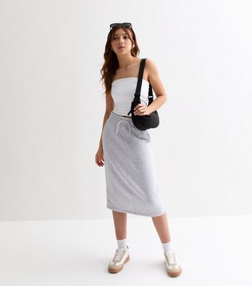 Girls Grey Jersey Drawstring Midi Skirt New Look