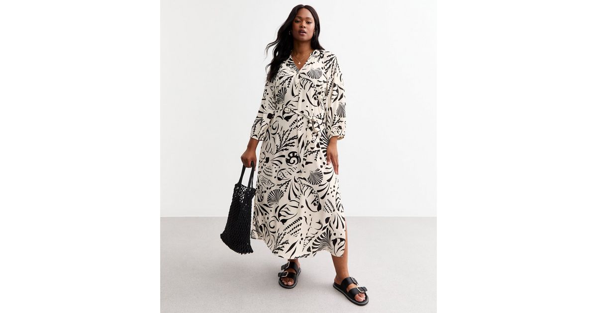 Curves White Shell Print Midi Shirt Dress | New Look