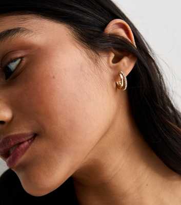 Gold Diamanté Double Mini Hoop Earrings