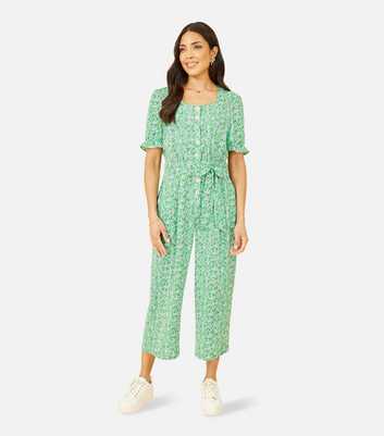 Yumi Green Floral Button Front Jumpsuit
