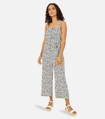 Yumi White Animal Print Button Front Jumpsuit New Look
