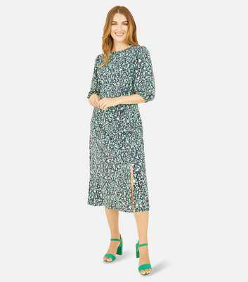 Yumi Green Animal Print Split Hem Midi Dress