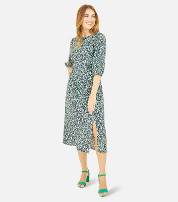 Yumi Green Animal Print Split Hem Midi Dress | New Look