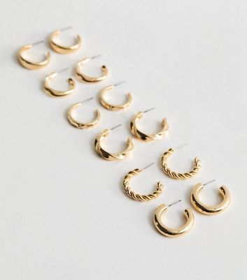 6 Pack Gold Mixed Twisted Hoop Earrings New Look