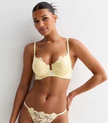 Pale Yellow Floral Embroidered Boost Bra