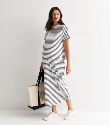 Maternity Blue Terry Cotton T Shirt Midi Dress New Look