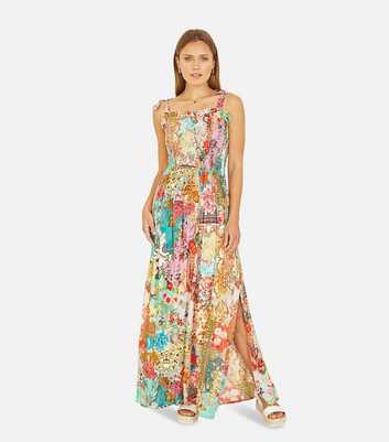 Yumi Multicoloured Mixed Print Shirred Maxi Dress