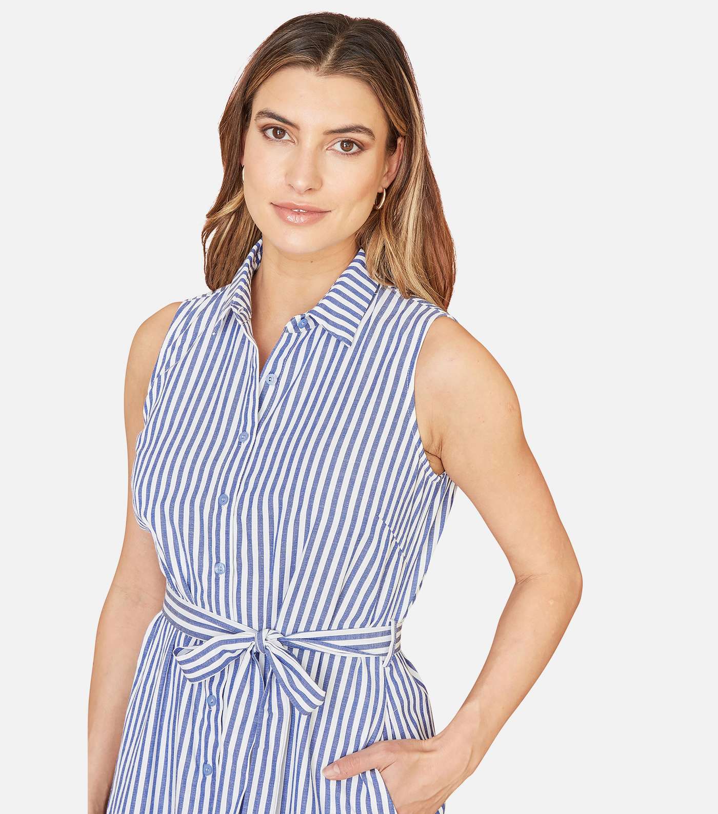 Yumi Blue Stripe Midi Shirt Dress Image 3