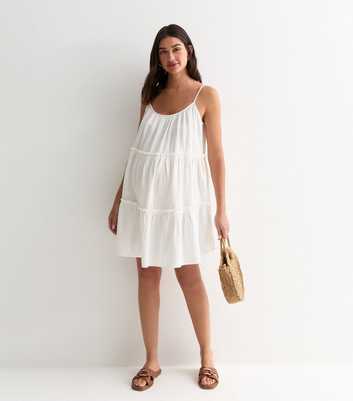 Maternity White Strappy Cotton Mini Dress