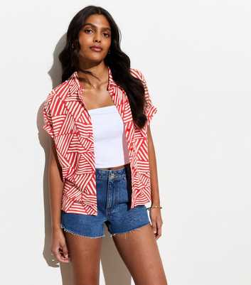Red Triangle-Patterned Lightweight Linen Blend Shirt 