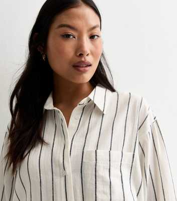 Petite White Stripe Cotton-Linen Blend Shirt