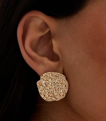 Gold Tone Large Textured Stud Earrings New Look