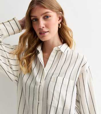 Tall White Oversized Pinstripe Cotton-Linen Shirt 