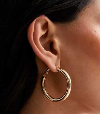 Gold Tone Chunky Tube Hoop Earrings