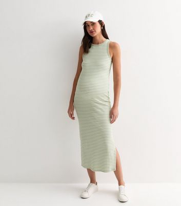 Maternity Green Stripe Jersey Racer Vest Dress New Look