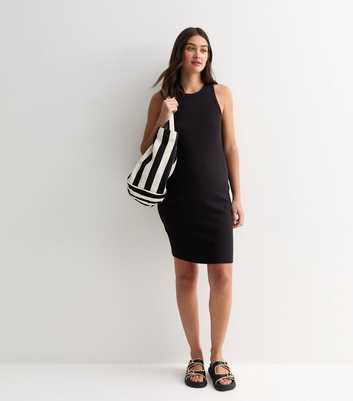 Maternity Black Rib Stretch-Cotton Mini Dress