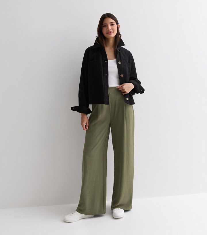 Khaki Wide Leg Trousers