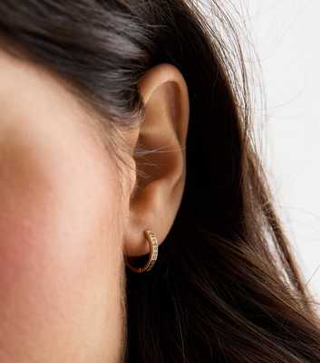 Gold Cubic Zirconia Mini Hinge Hoop Earrings
