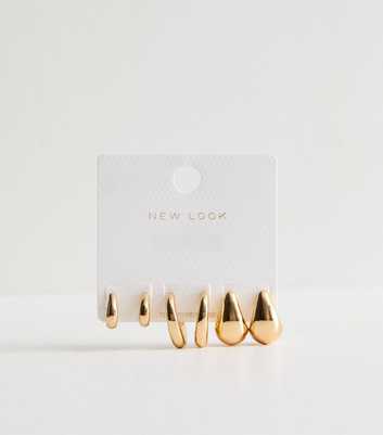 3 Pack Gold Teardrop Hoop Earrings