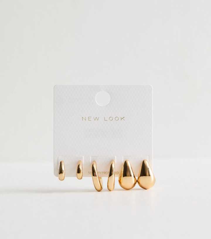 3 Pack Gold Teardrop Hoop Earrings