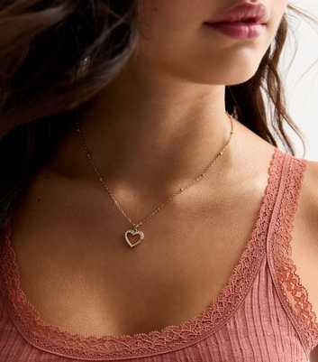 Gold Cubic Zirconia Heart Pendant Necklace 