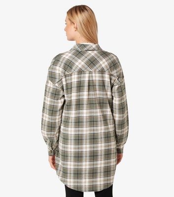 Apricot Olive Check Cotton Oversized Shirt New Look