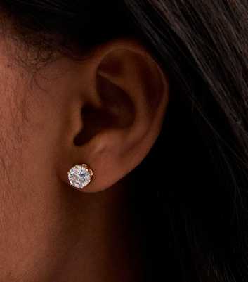 Gold Round Diamante Stud Earrings