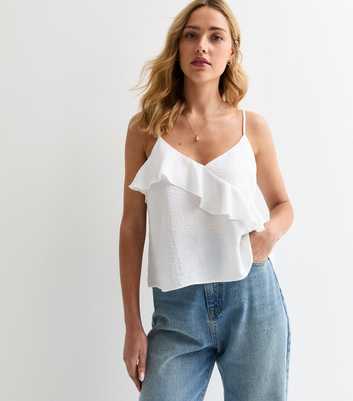 Off White Ruffle Trim V-Neck Cami Top 