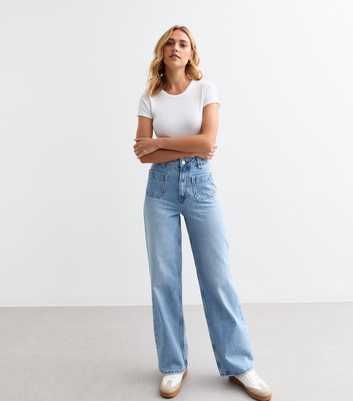 Blue Patch Pocket Wide Leg Jeans 