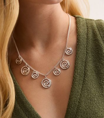 Silver Spiral Charm Necklace New Look