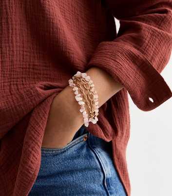 Pink Faux Semi Precious Stone and Chain Bracelet