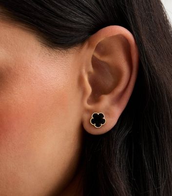 Black flower earrings discount