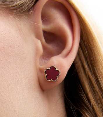 Red Flower Stud Earrings 