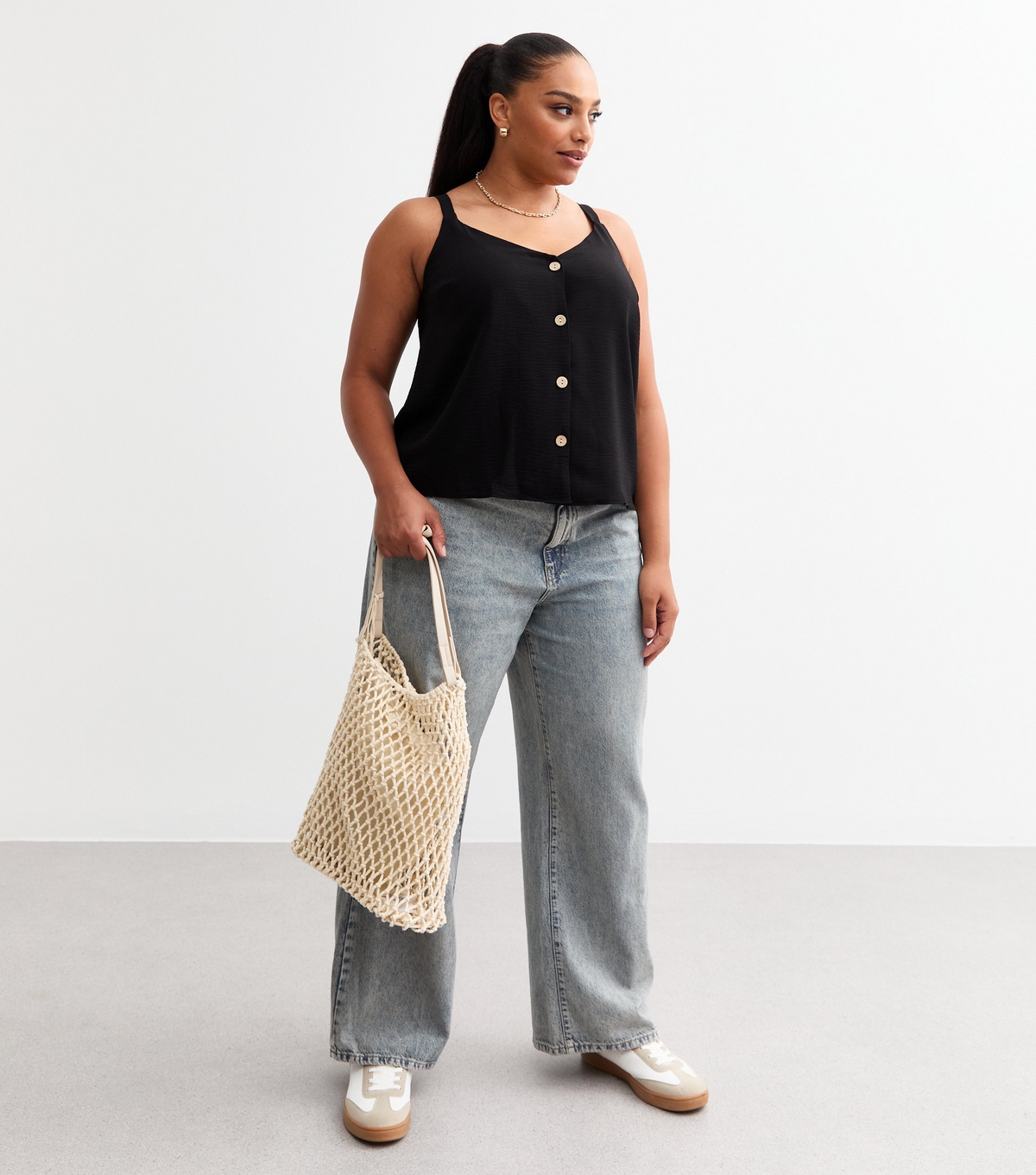 Women's Plus Size Black Buttoned Cami Top Curves New Look