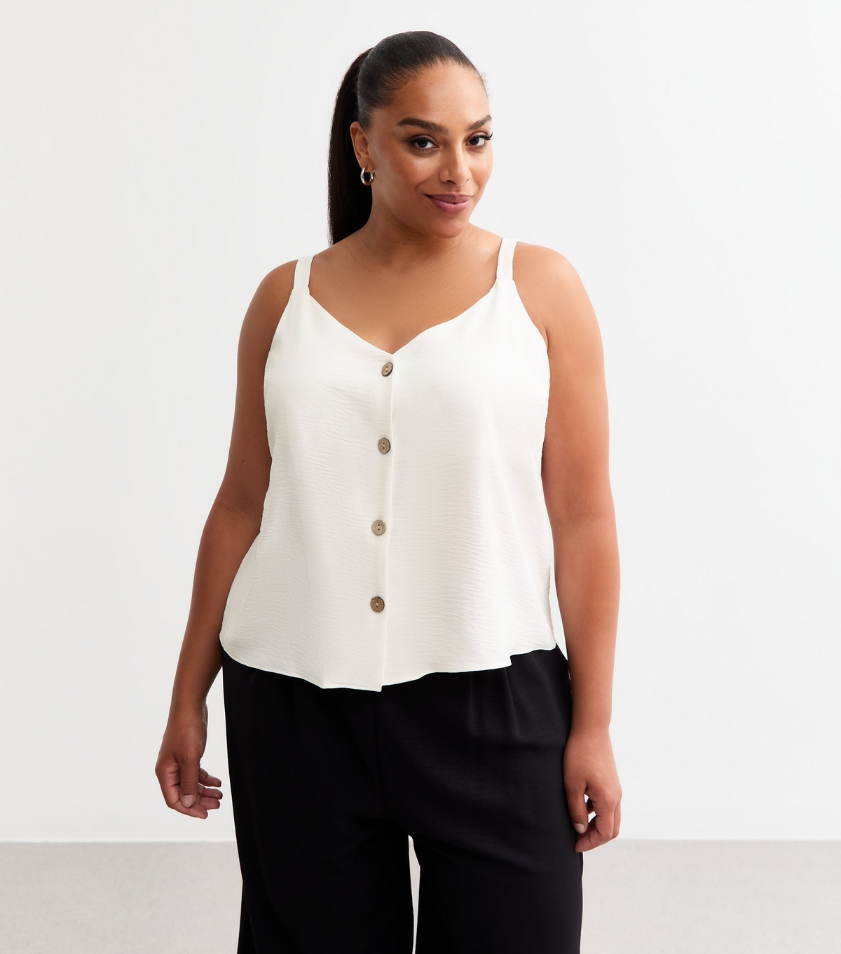 Women's Plus Size White Buttoned Cami Top Curves New Look