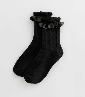 Black Cotton-Blend Knit Frill Socks