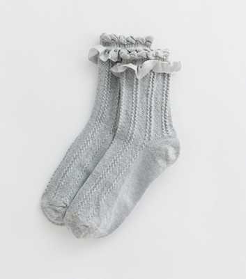 Grey Cotton-Blend Knit Frill Socks