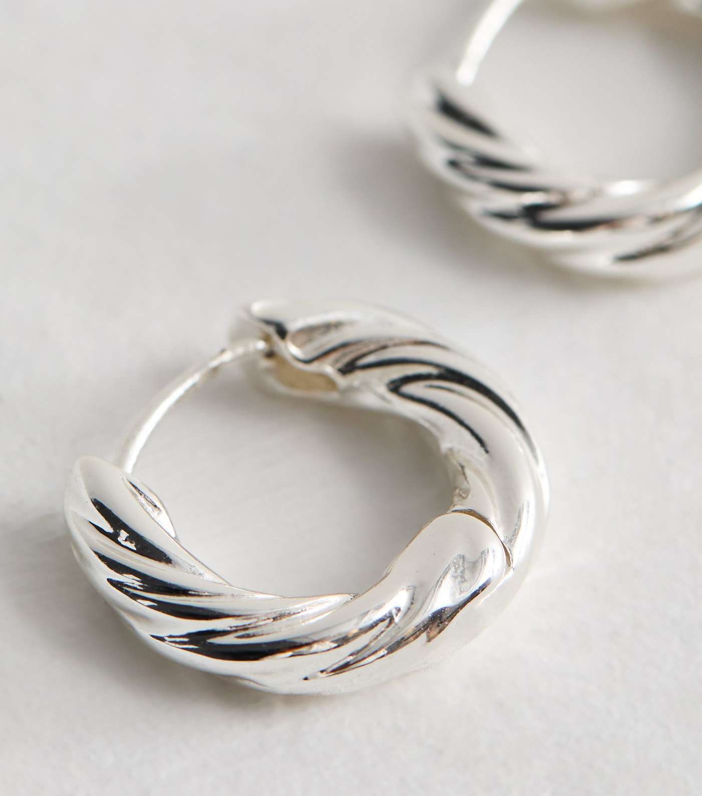Real Silver Plate Twist Hoop Earrings Image 4