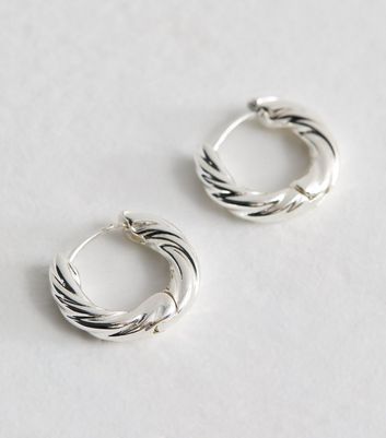 Silver Plated Twist Hoop Earrings New Look