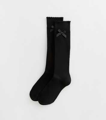 Girls Black 2 Pack of Cotton-Blend Bow Knee-High Socks