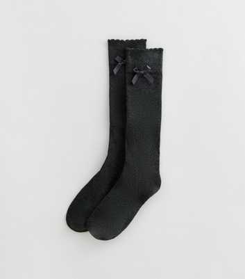 Girls Grey 2 Pack of Cotton-Blend Bow Knee-High Socks