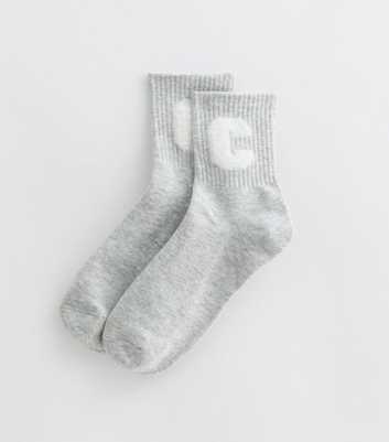 Grey Cotton-Blend C Collegiate Patch Tube Socks