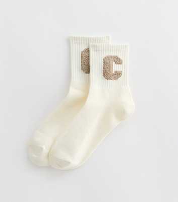 Cream Cotton-Blend C Collegiate Patch Tube Socks