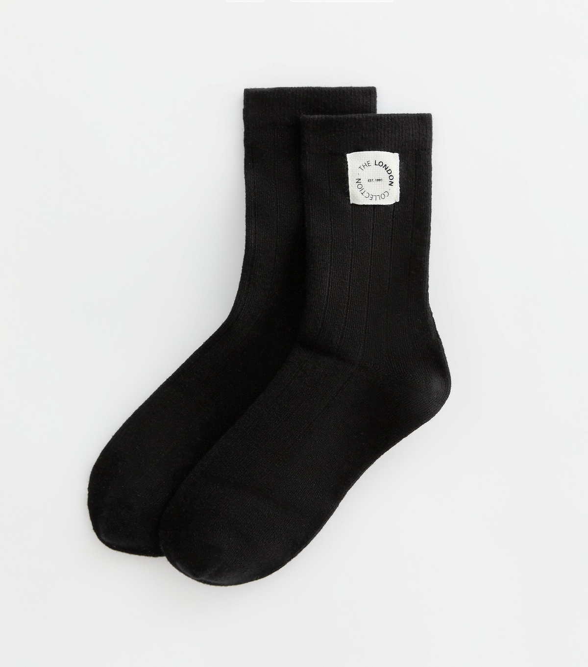 Black Ribbed Cotton Logo-Tab Socks New Look