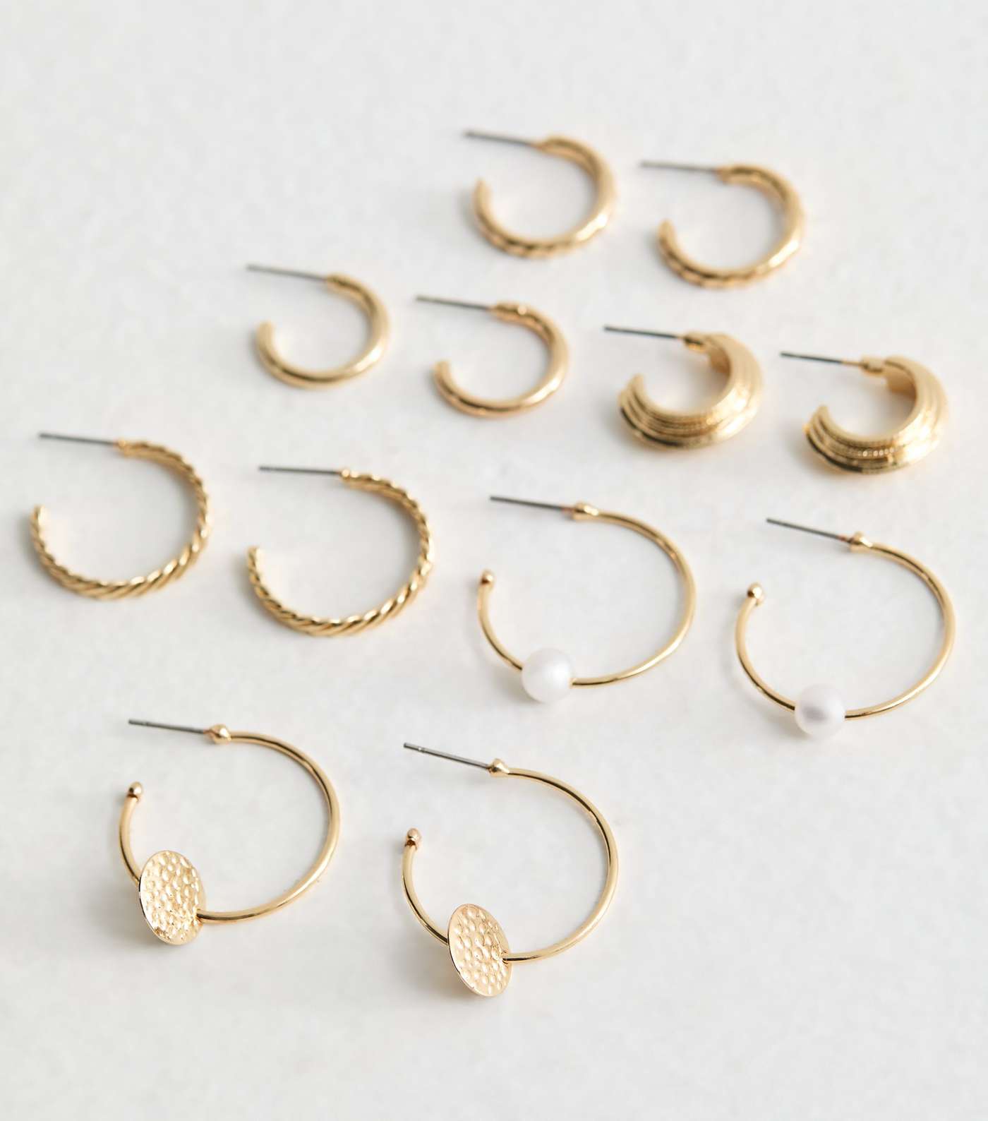 6 Pack Gold Twist and Faux Pearl Hoop Earrings Image 3